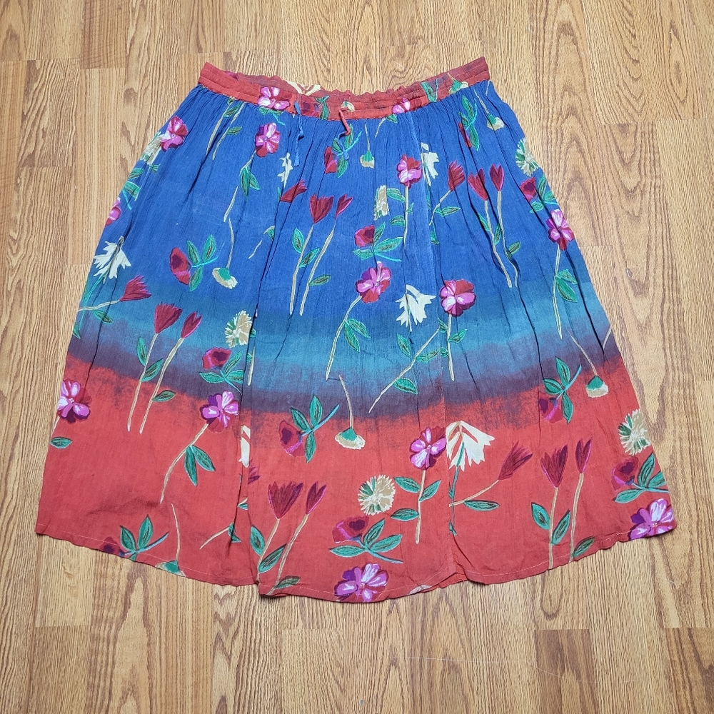 Zanana Womens Blue and Red Floral Print Skirt Size 1X